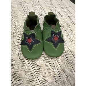 Bobux NWOT Small 3-9 Months Baby Shoes Leather Green Navy Blur Star